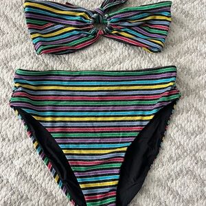 WeWoreWhat Red and Pink Bikini Set Bandeau High-Waisted